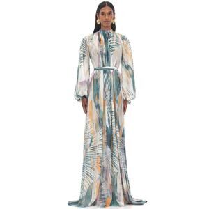 Andrea Iyamah Sade Coverup Sheer Tropical Resort Bark Palm Dress Gown Size S/M